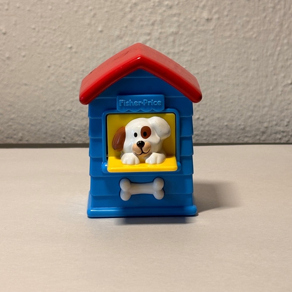 Fisher-Price Doghouse Toy Kids OS Blue Good 1996 Vintage Pop Up Puppy‎ Bone